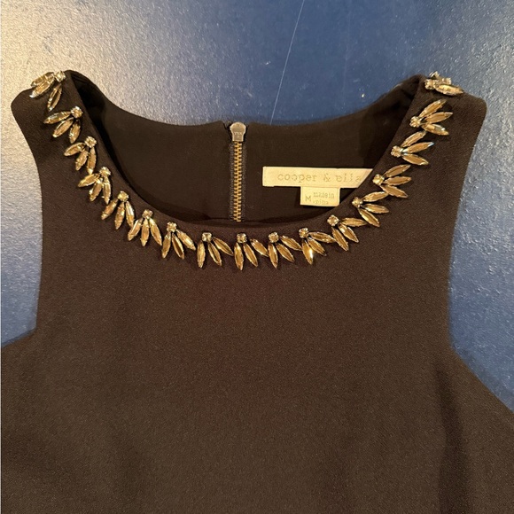 Cooper & Ella Black Sleeveless Tank Blouse w/Embellished Crystal Neckline - Picture 2 of 6